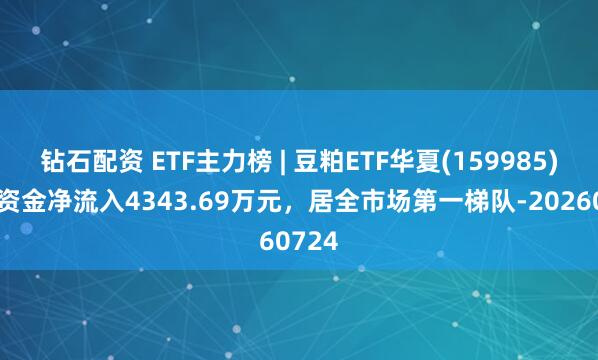 钻石配资 ETF主力榜 | 豆粕ETF华夏(159985)主力资金净流入4343.69万元，居全市场第一梯队-20260724