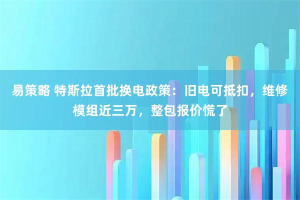 易策略 特斯拉首批换电政策：旧电可抵扣，维修模组近三万，整包报价慌了